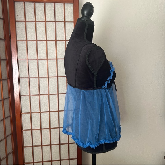 Vintage Ruffled Blue & Black Babydoll Lingerie - Picture 4 of 17